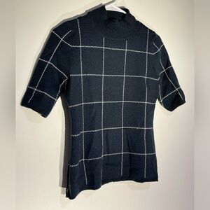 Ann Taylor sweater shirt, size small, dark teal with white windowpane